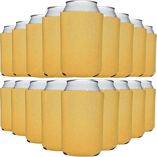 TahoeBay Blank Beer Can Cooler Sleeves (25-Pack) Bulk Sublimation Blanks for Vinyl Plain Soft Foam Can Sleeves Coolers for Soda Cans & Bottles Black, White, Assorted Solid Color (Gold)