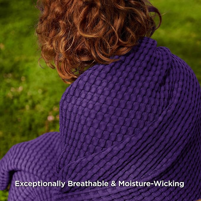 Bedsure Cooling Cotton Waffle Queen Size Blanket - Lightweight Breathable Blanket of Rayon Derived from Bamboo for Hot Sleepers, Luxury Throws for Bed, Couch and Sofa, Purple, 90x90 Inches