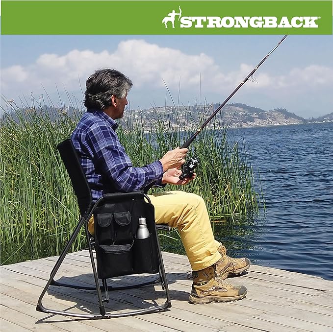 STRONGBACK Outdoor Chair Director Portable Camping Chair with Lumbar Support - Cupholder &Pocket Included - Heavy-Duty Foldable Chair - Rocker/Black