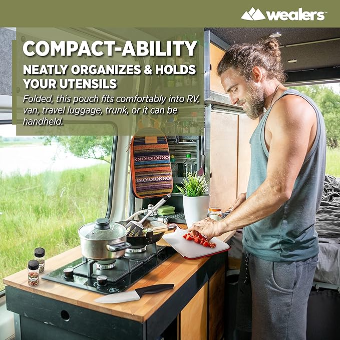 Camp Kitchen Cooking Utensil Set Travel Organizer Grill Accessories Portable Compact Gear for Backpacking BBQ Camping Hiking Travel Cookware Kit Water Resistant Case