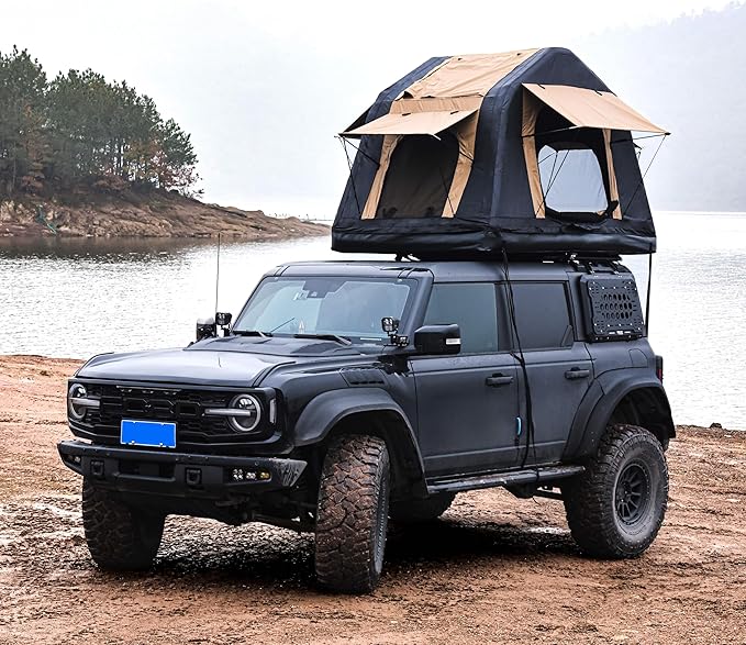 Foldable 2-3 People Amphibious Inflatable Car Roof Top Tent for Camping Outdoor Glamping Camping Tent for SUV,Truck and Universal Auto Self-Driving Touring Without Ladder