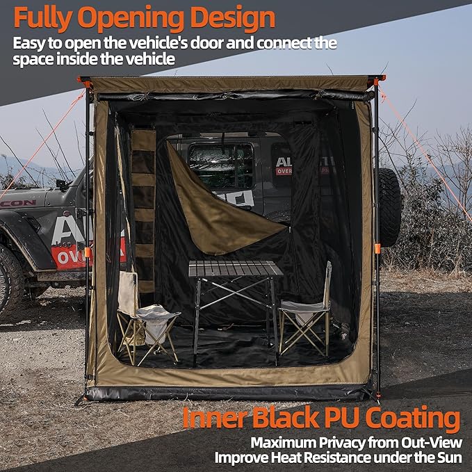 ALL-TOP Awning Room with Floor 8.2' x 10' Rip-Stop 210D Oxford Awning Tent with Bug-Resistance Mesh, Waterproof Sun Shelter for Overland, Camping(Black Coating, Room Only)