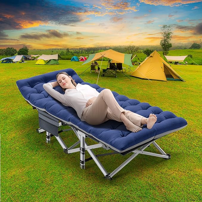 NAIZEA Folding Camping Cots for Adults, Portable Cot with Mattress Heavy Duty Outdoor Bed with Carry Bag 1200d Oxford Cloth Sleeping Cots for Camping Office Nap Home Guest Beach Travel