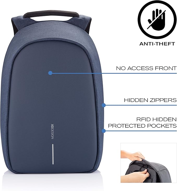 XDDesign Bobby Hero 20 Liter Anti Theft Laptop Backpack with Padded 17" Laptop Sleeve, Recycled Material, Waterproof, USB Charging Port, travel backpack carry on flight approved for men and women