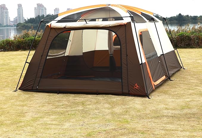 KTT Extra Large Tent 6-10-12-14 Person(Style-B),Family Cabin Tents,2 Rooms,3 Doors and 3 Windows with Mesh,Straight Wall,Waterproof,Double Layer,Big Tent for Outdoor,Picnic,Camping,Family Gathering