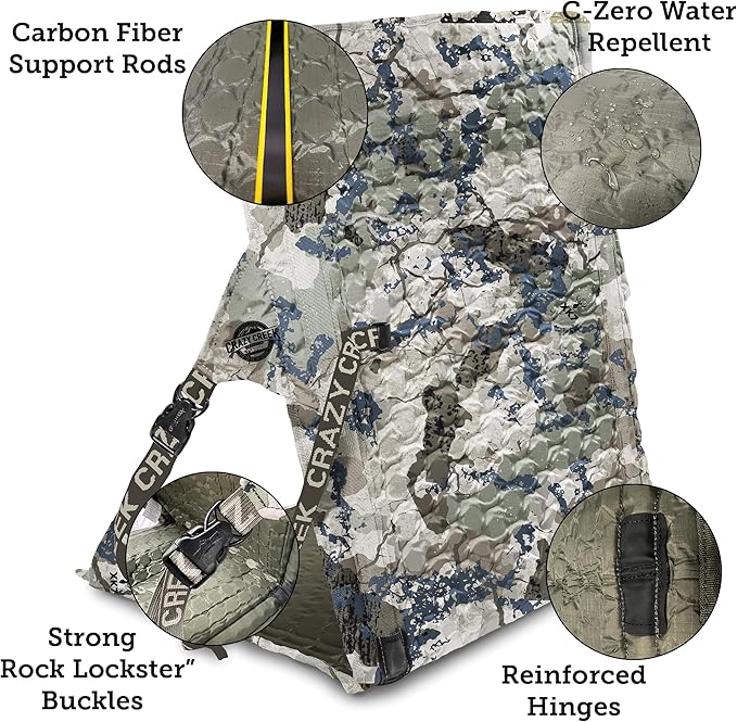 Crazy Creek HEX 2.0 LongBack Chair for Backpacking, Camping and Stadium Use, Extra Width & Back Height for Comfort, 250 LBS Weight Capacity, Adjustable Straps w/Rock Lockster (R) Buckles, Kings Camo