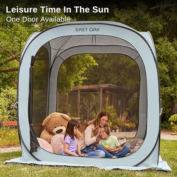 East Oak Screen House Tent Pop-Up, Portable Screen Room Canopy Instant Screen Tent 6 x 6 FT with Carry Bag for Patio, Backyard, Deck & Outdoor Activities, Light Blue