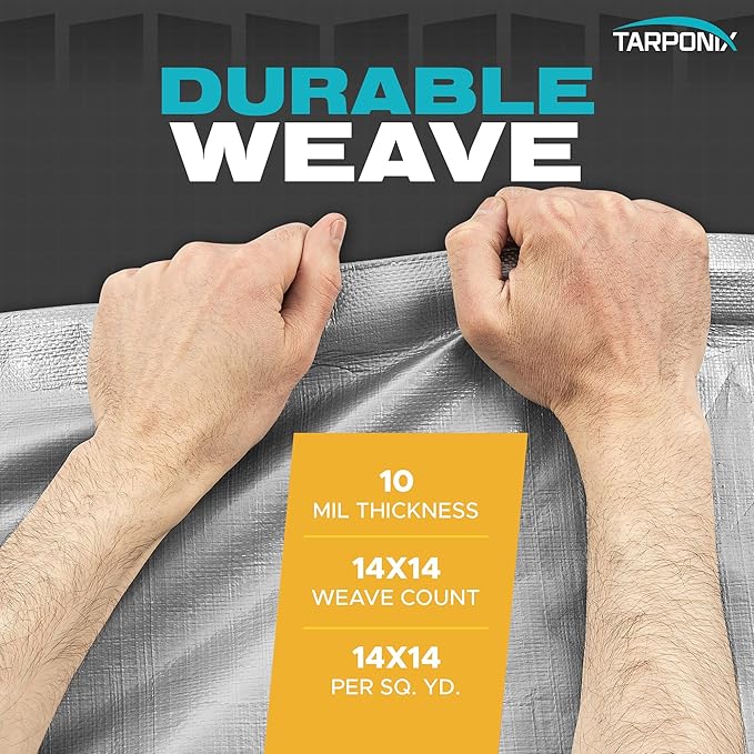 6' x 10' Dual-Sided Heavy-Duty Tarp – 10 Mil Tear-Resistant Silver & Black Cover with Reinforced Edges and Anti-Rust Grommets