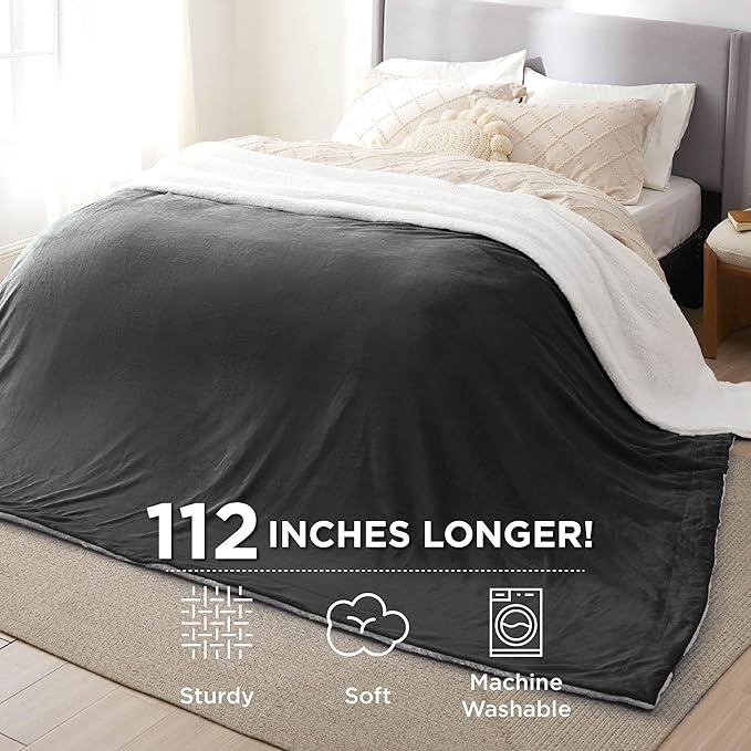 Bedsure GentleSoft Sherpa Fleece Oversized Cal King Blankets for Bed - Thick and Warm, Soft Fuzzy Plush Large Blanket for Winter, Charcoal, 112x98 Inches