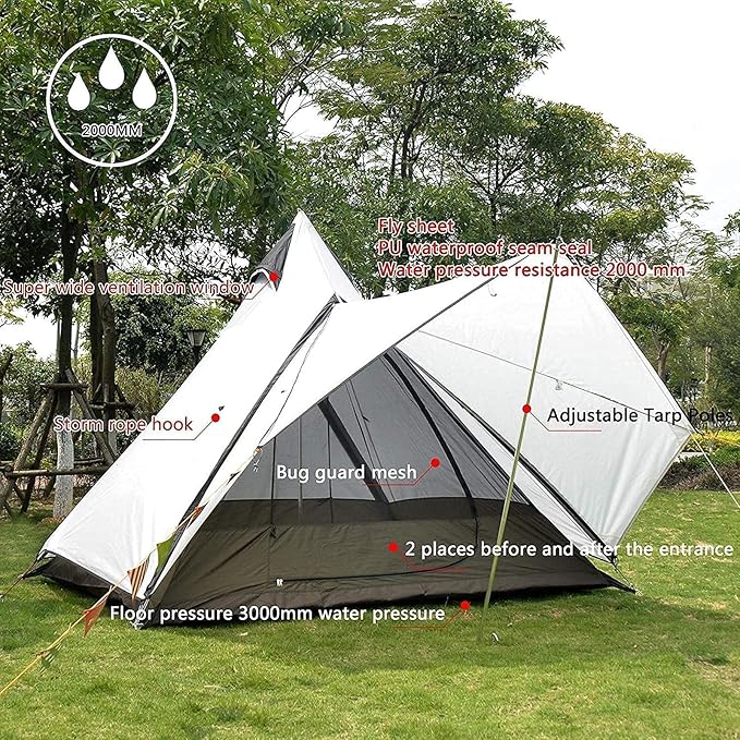 Camping Teepee Tent Yurt Tent with Screen 4 Season Double Layers Waterproof Anti-Windproof Tents for Outdoor Camping Hiking 3-4 Person