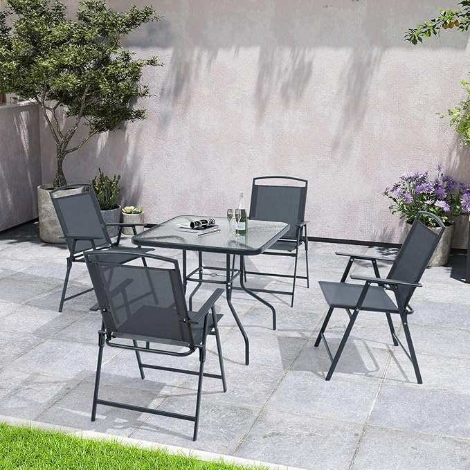 Crestlive Products Folding Patio Chairs Set of 4, Outdoor Foldable Chairs for Outside Portable Lawn Chair with Durable Rust-Resistant Frame and Breathable Textilene Material, Gray