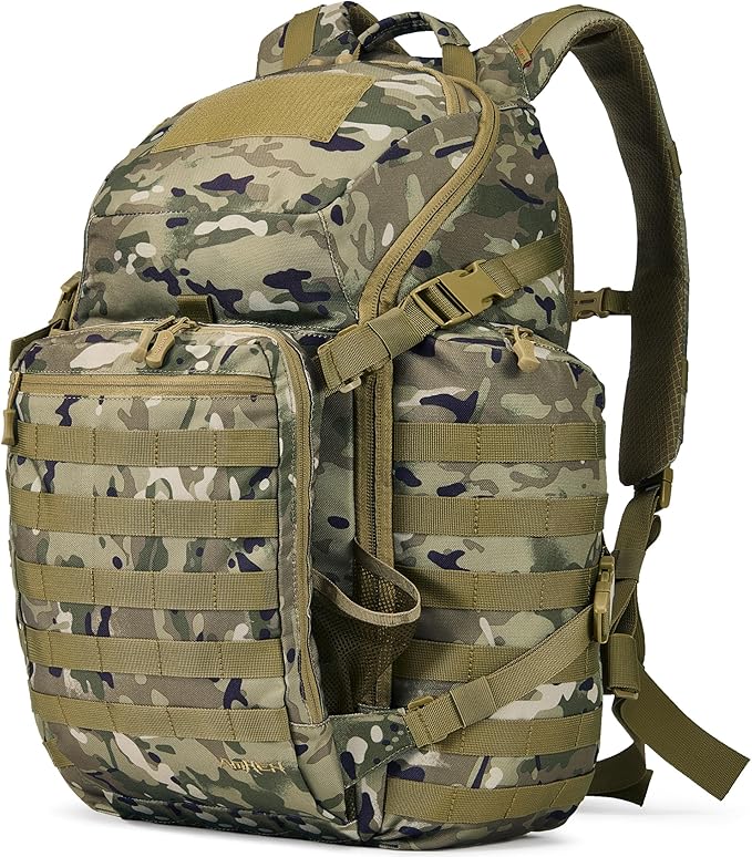 52L Tactical Backpack - 1050D 72 Hour Bug Out, 17" Laptop Compartment, Helmet Pocket and MOLLE for Survival Emergency (Camo)