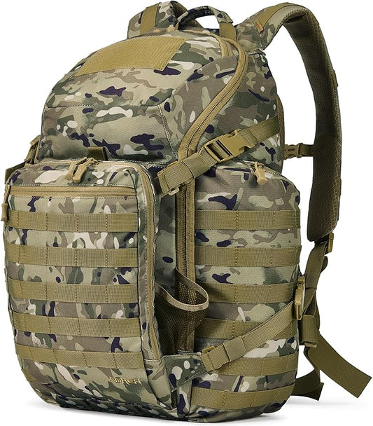 52L Tactical Backpack - 1050D 72 Hour Bug Out, 17" Laptop Compartment, Helmet Pocket and MOLLE for Survival Emergency (Camo)