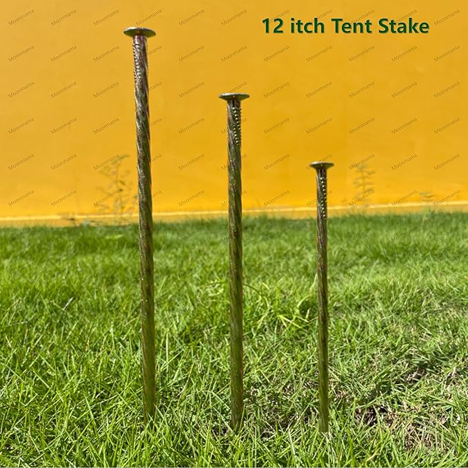 12" Metal Nails, (30 cm) Threaded Galvanized Long Pegs for Paving, Weeds, Lawn, Camping, Building, Carpenter Pegs, Tents, Anchor Pegs, Garden, Clips, 20pcs
