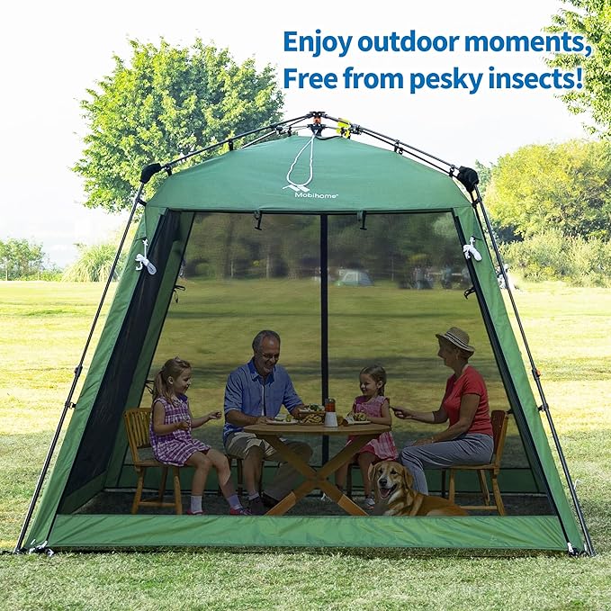 Pop Up Screen House Gazebo 8.2'x8.2'x75'', 4-6 Person Portable Screen Room with Sun & Insect Protection, Sturdy Frame Foldable Outdoor Canopy for Backyard, Camping, Park, Garden,Backyard-Olive Green