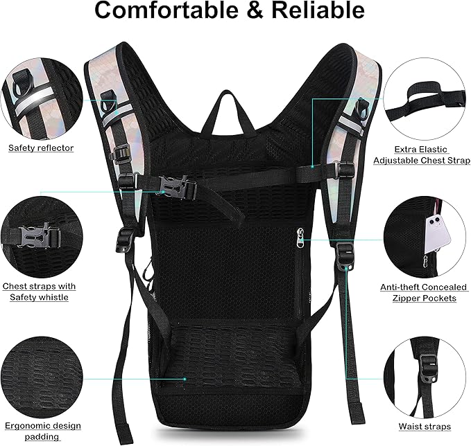 Hydration Backpack Pack, Water Backpack 20L Capacities Included 2L Hydration Bladder, Festival Essential - Rave Hydration Pack Hydropack Hydro for Hiking, Festival Gear