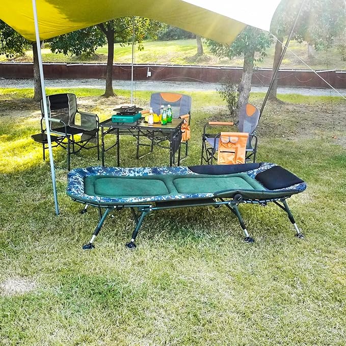 XXL Camping Cot for Adults 330Lbs with Carry Bag, Heavy Duty Folding Bed with Soft Padded Cushion, Portable Camp Bed for Hunting, 180° Adjustable Reclining Outdoor Lounger, Camouflage