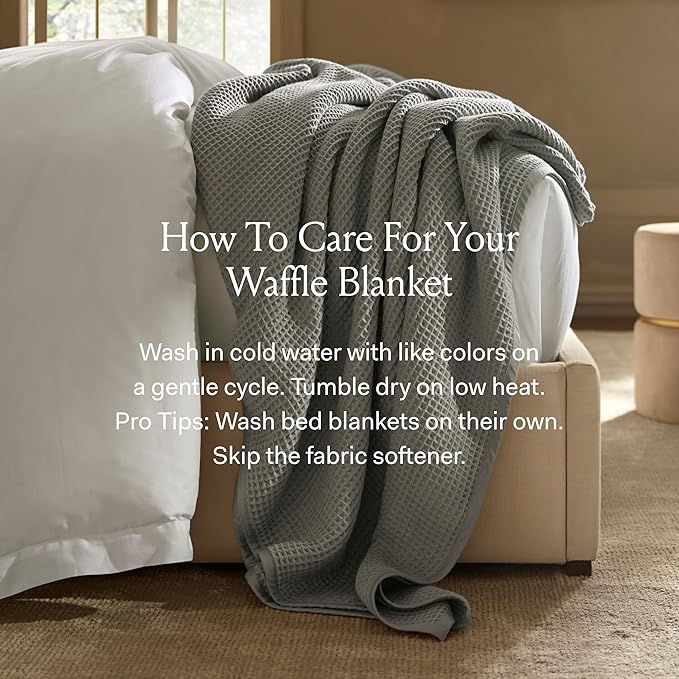 BOLL & BRANCH Waffle Bed Blanket - Twin/Twin XL, Pewter - Luxury 100% Organic Cotton - Soft, Lightweight and Breathable - Textured Waffle Weave Design