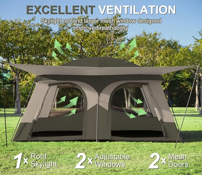 Vidalido Tents，8-10 Person Camping Tent with Extended Vestibule，2 Room Weather Resistant Family Tents，Easy Install Waterproof Outdoor Tent for Camping Hiking