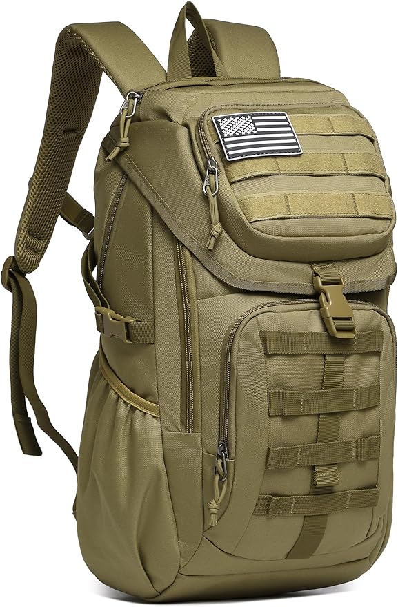 Wotony Tactical Assault Pack Backpack Molle Military Backpack Outdoor Hiking Camping Rucksack Waterproof backpack for men (khaki, 25L)