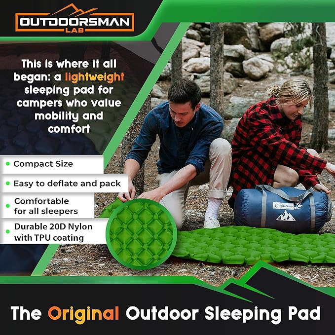 Sleeping Pad for Camping - Patented Camp Mat, Ultralight - Best Compact Inflatable Air Mattress for Adults & Kids - Lightweight Hiking, Backpacking, Outdoor & Travel Gear