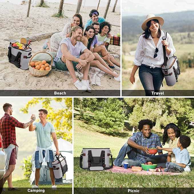 20 Cans Insulated Cooler Bag, Collapsible Leakproof Outdoor Portable Cooler with Zippered, Reusable Portable Grocery Cooler Bags for Travel, Picnic, Camping, Kayaking