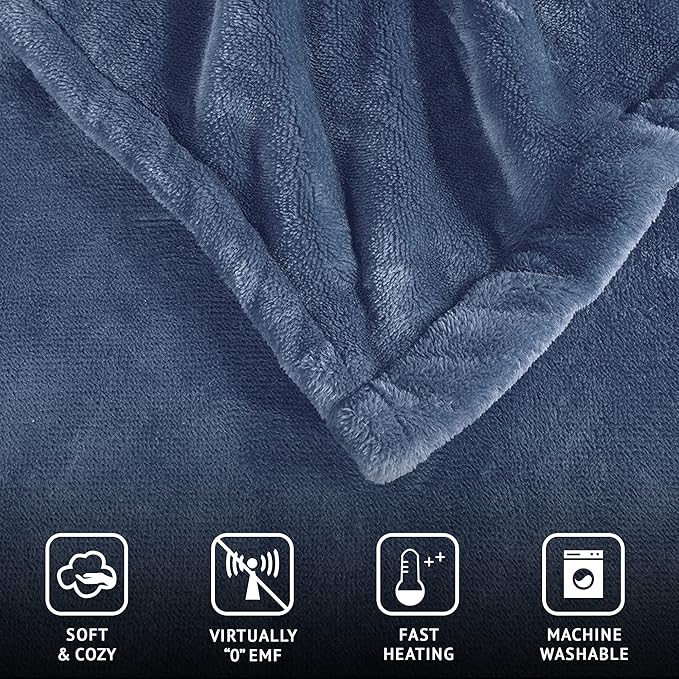 Beautyrest - BR54-0658 Heated Plush Elect Electric Blanket with 20 Heat Level Setting Controllers Equip with Secure Comfort Technology and 10 Hours Auto Shut Off, Twin: 62x84, Sapphire