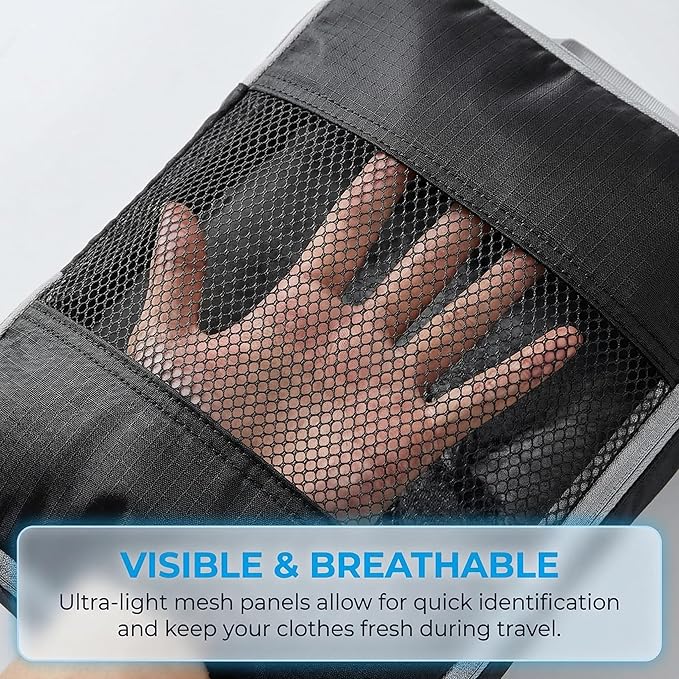 6Pcs Compression Packing Cubes Set, Waterproof Travel Luggage Organizer with Drawstring Bag, Lightweight Nylon Suitcase Storage Bags for Travel Camping Business Trip