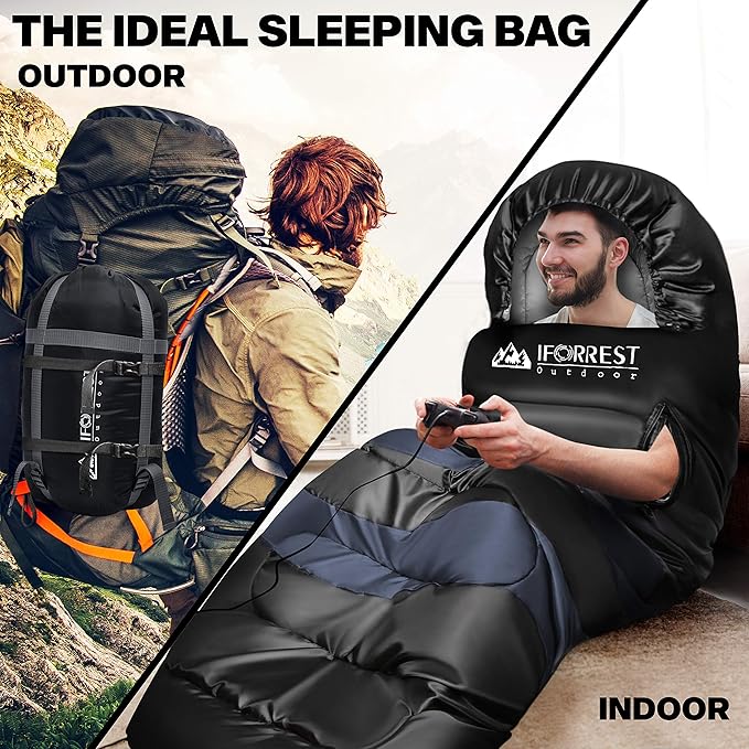 IFORREST Sleeping Bag - Single-Person Cold Weather Camping Sleep Bag for Adults and Teens - XXL 33in/ 40" - Extra-Wide & Warm for Big & Tall - All-Season Comfort