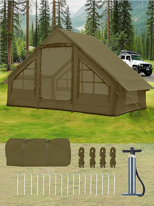 Inflatable Tents with Hand Pump Hot Tent with Stove Jack Easy Blow Up Glamping Tent with Mesh Windows, 4-6 Person Instant Family Camping Tents Waterproof for 4 Seasons