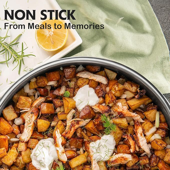 SNOWCLAD Pots and Pans Set Non Stick, 9 Pcs Hybrid Stainless Steel Cookware Sets, Non Stick Frying Pans, Saucepans, Saute Pan & Stock Pot, PFOA Free Kitchen Skillet,Induction Compatible