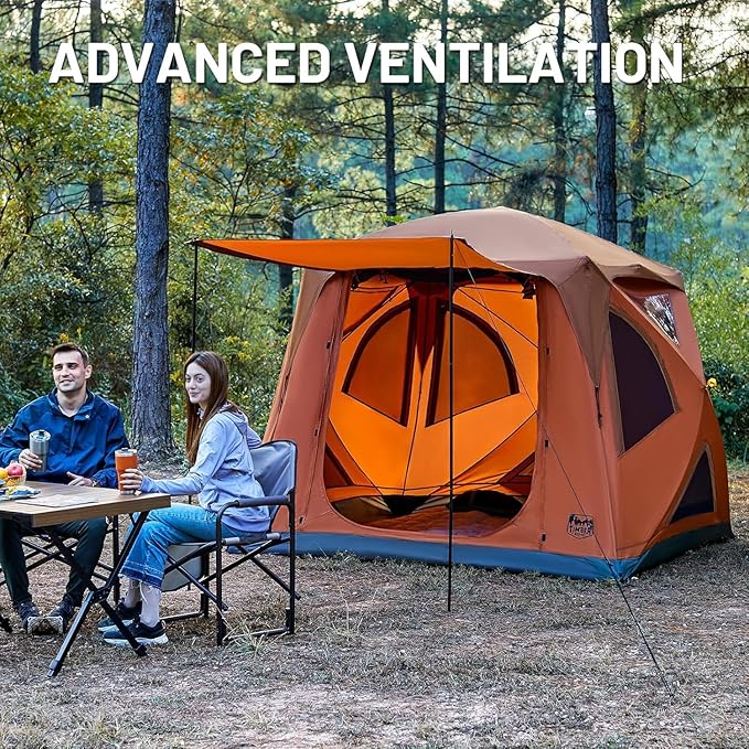 TIMBER RIDGE Camping Tent, 4 Person Instant Pop Up Hub Tent with 8 Windows, Easy 60 Second Setup, Weather Resistant Family Cabin Tents with Rain Fly for Camping, Hiking, Outdoor Travel