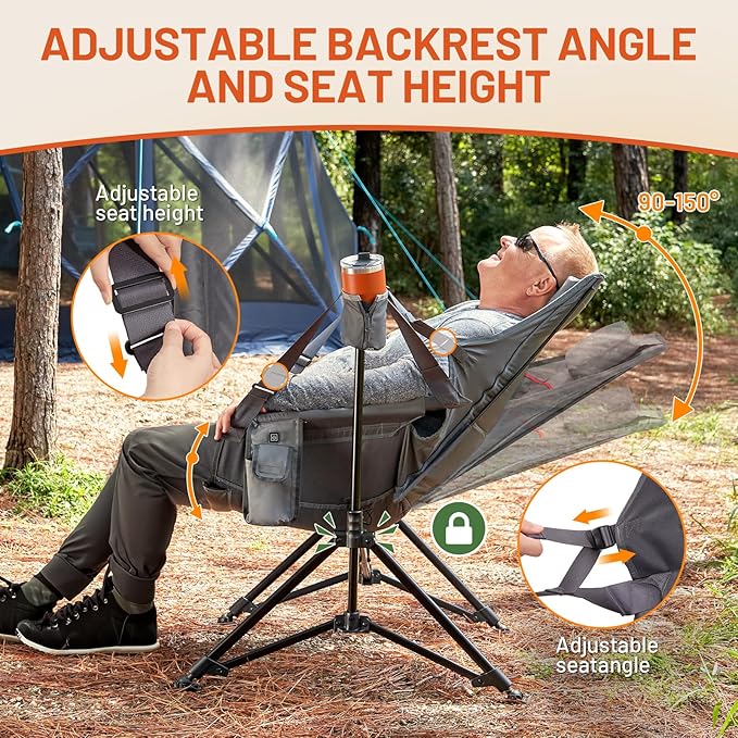 TIMBER RIDGE Hammock Camping Chair, Oversized Swinging Chair with Adjustable Back and Seat Height, Portable Folding Rocking Camping Chair for Outdoor Lawn, Backyard and Patio, Supports 400lbs