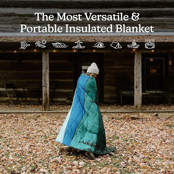 Nomadix Smoky Mountains Puffer Blanket – Water-Resistant, Eco-Friendly Insulated Blanket with Snaps for Camping, Beach, and Travel, Made from Recycled Materials