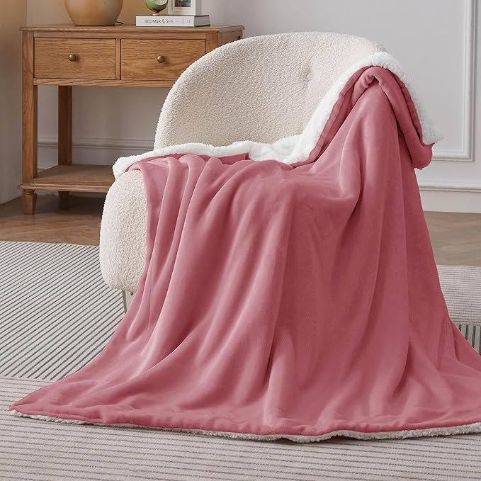 Bedsure GentleSoft Sherpa Fleece Throw Blanket Twin Size for Couch - Thick and Warm, Soft Fuzzy Plush Twin Blanket for Winter, Dusty Rose, 60x80 Inches