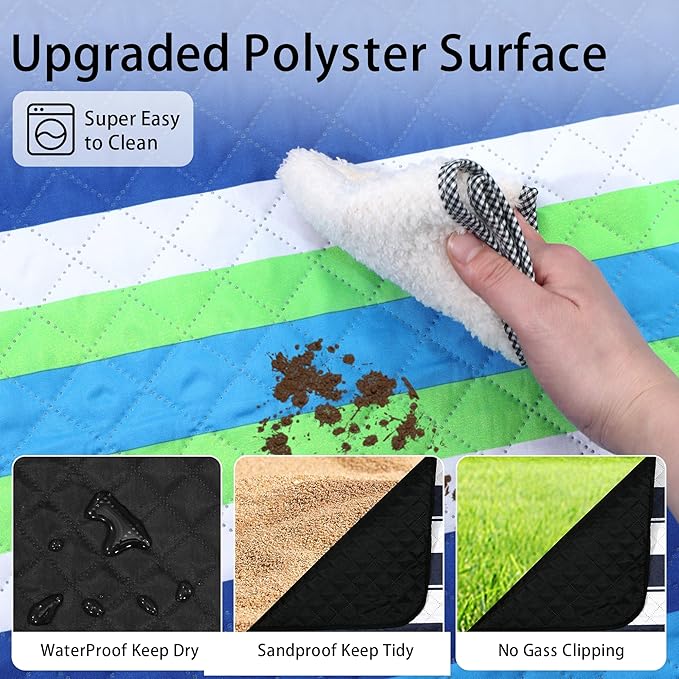 HX&OD Extra Large Picnic Blanket Outdoor 80”x80” Waterproof Picnic Mat Foldable 3-Layer Camping Blanket Portable with Carry Strap Park Blanket for Grass(Blue)