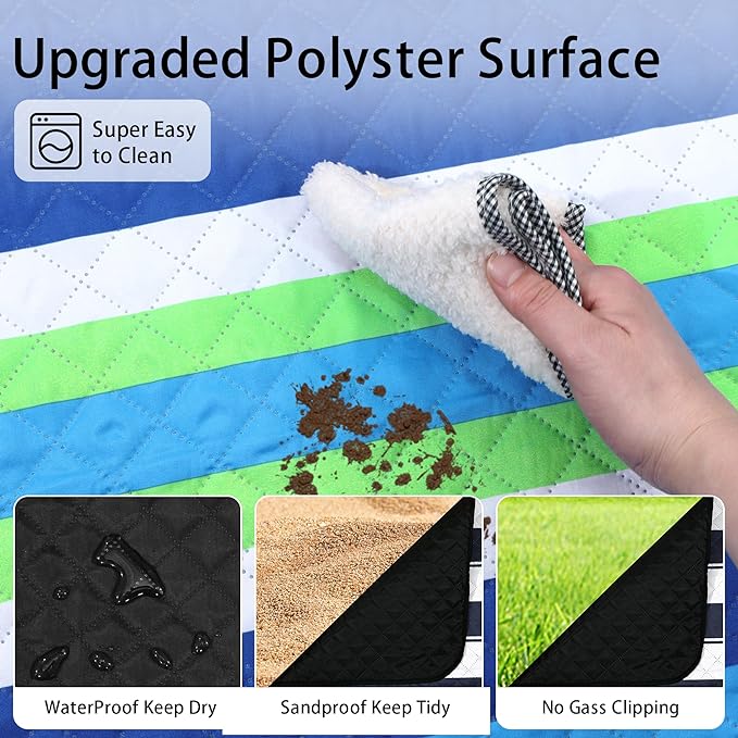 HX&OD Large Picnic Blanket Outdoor 80”x60” Waterproof Picnic Mat Foldable 3-Layer Camping Blanket Portable with Carry Strap Park Blanket for Grass(Blue)