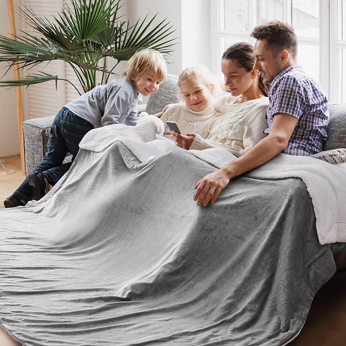 Bedsure GentleSoft Sherpa Fleece Oversized Cal King Blankets for Bed - Thick and Warm, Soft Fuzzy Plush Large Blanket for Winter, Light Grey, 112x98 Inches