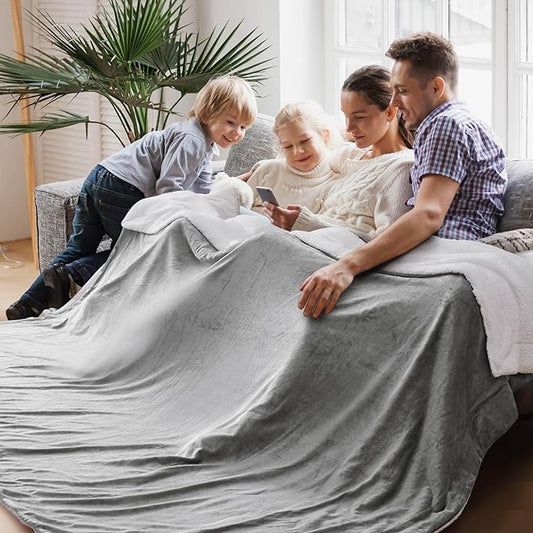 Bedsure GentleSoft Sherpa Fleece Oversized Cal King Blankets for Bed - Thick and Warm, Soft Fuzzy Plush Large Blanket for Winter, Light Grey, 112x98 Inches