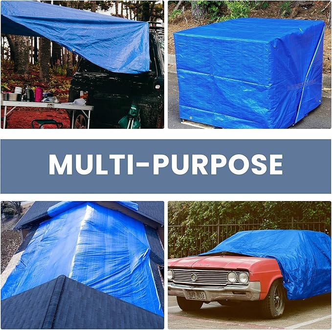 Tarp 6x10 Waterproof 7mil Blue/Black Multipurpose Tarps Uv Resistant Outdoor Tarp for Camping, Rooftops, Yards, Pools, Vehicles, Boats by-MVPNET