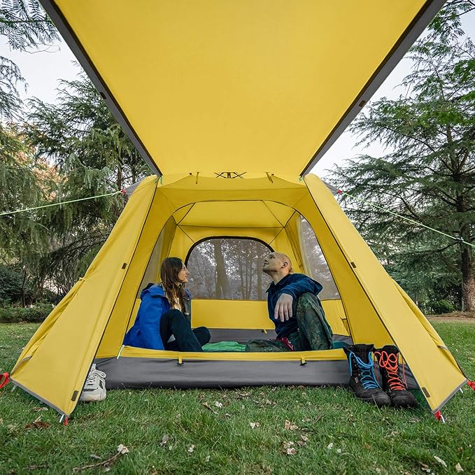 KAZOO Camping Tents 3 Person Waterproof Instant Tents 3 People Cabin Tent Easy Setup with Sun Shade Automatic Aluminum Pole