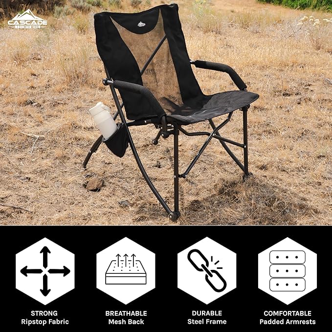Cascade Mountain Tech Folding Camp Chair for Camping, Beach, Picnic, Barbqeues, Sporting Events with Carry Bag