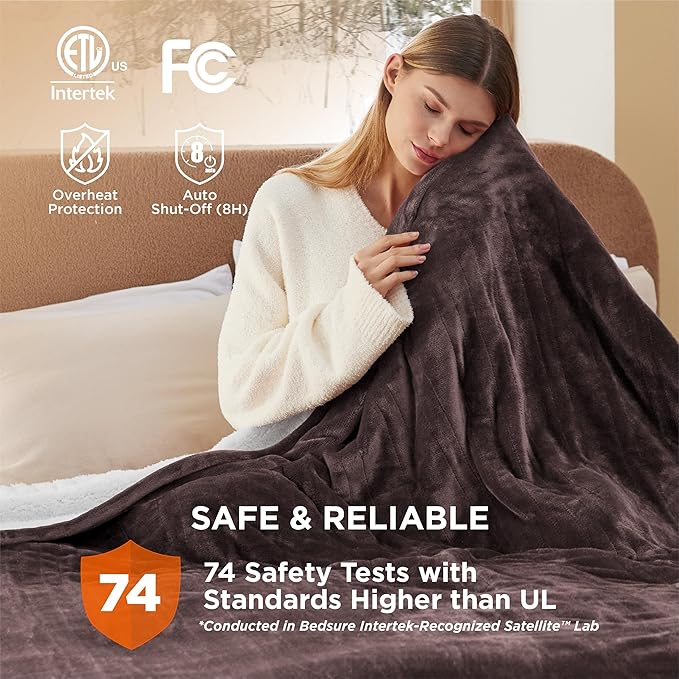 Bedsure Electric Blanket King Size - Dual Control Heated Blanket King Size, Fast Heating with 10 Time Settings & 10 Heat Settings, Warm Gift for Grandma (100x90 inches, Brown)