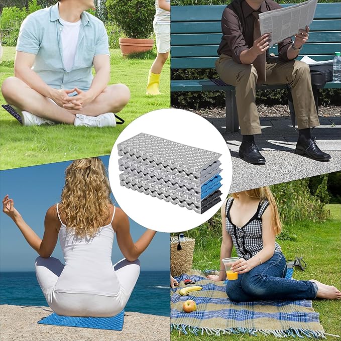 REDCAMP Ultralight Foam Backpacking Sit Pad, Foldable Waterproof Z Hiking Sitting Pad Insulated Stadium Seat Cushion with Strap for Outdoor Camping Picnic, Blue/Black/Yellow
