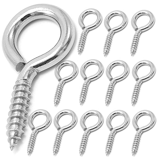 12 Pcs M6 304 Stainless Steel Screw Eye Hooks, 2-1/2 Inches Eyes Screw Hooks,Heavy Duty Screw Eye Bolt,Load Bearing 200LB,Indoor & Outdoor Use