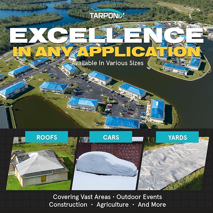 12' x 25' Dual-Sided Heavy-Duty Tarp – 10 Mil Tear-Resistant Silver & Black Cover with Reinforced Edges and Anti-Rust Grommets