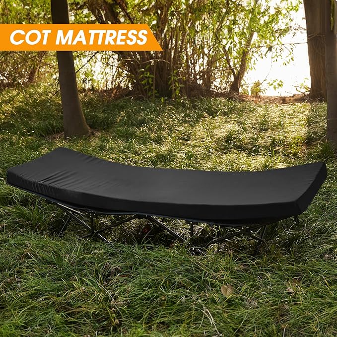 CYMULA Camping Cot Mattress 2in Memory Foam Sleeping Pad,Soft Warm Non-Slip Camping Mattress Topper with Retaining for Adults,Portable Roll up Pad for Travel(75 x30)（only Mattress）