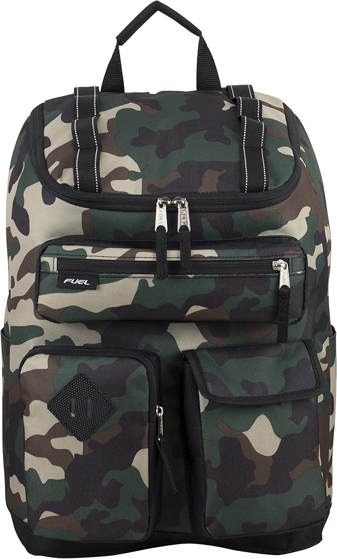 FUEL Travel Laptop Hiking Backpack Carry On Airline Approved Luggage Bag Carry On Large Backpack, Hunter Green Camo