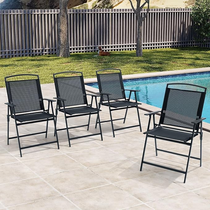 Crestlive Products Patio Folding Chairs Set of 8, Outdoor Folding Chairs with Durable Rust-Resistant Frame and Breathable Textilene Material for Outside, Black