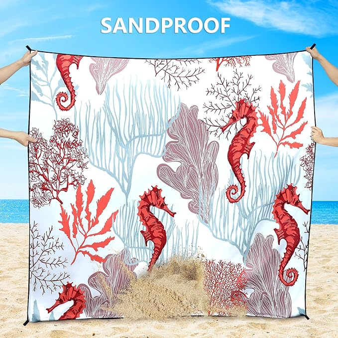 Beach Blanket, Sandproof Beach Mat, Waterproof Quick Drying Lightweight Outdoor Aztec Picnic Mat 79" X 83"/120"x108" for 2-8 Adults for Travel, Camping, Hiking